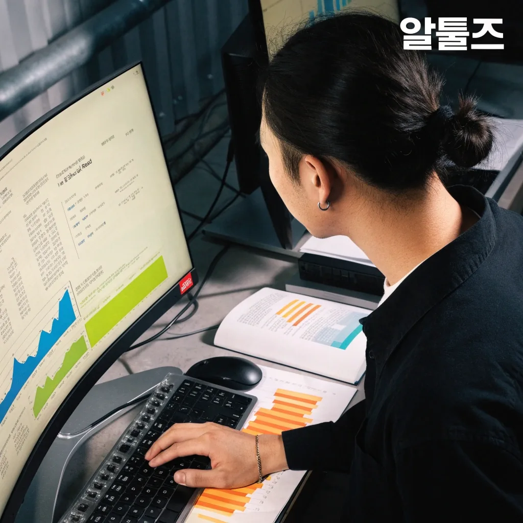 데스크 위에서 대화 내용을 기록으로 옮기는 업무 장면
